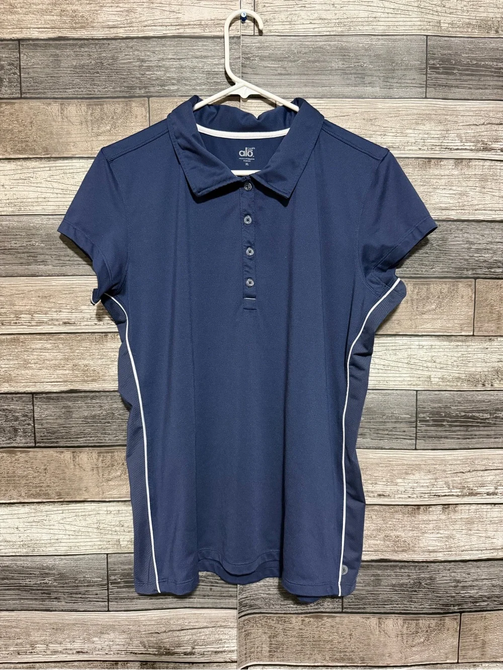 ALO Cool Fit Polo Shirt Women’s XL Navy Blue Performance Mesh Sides Athletic